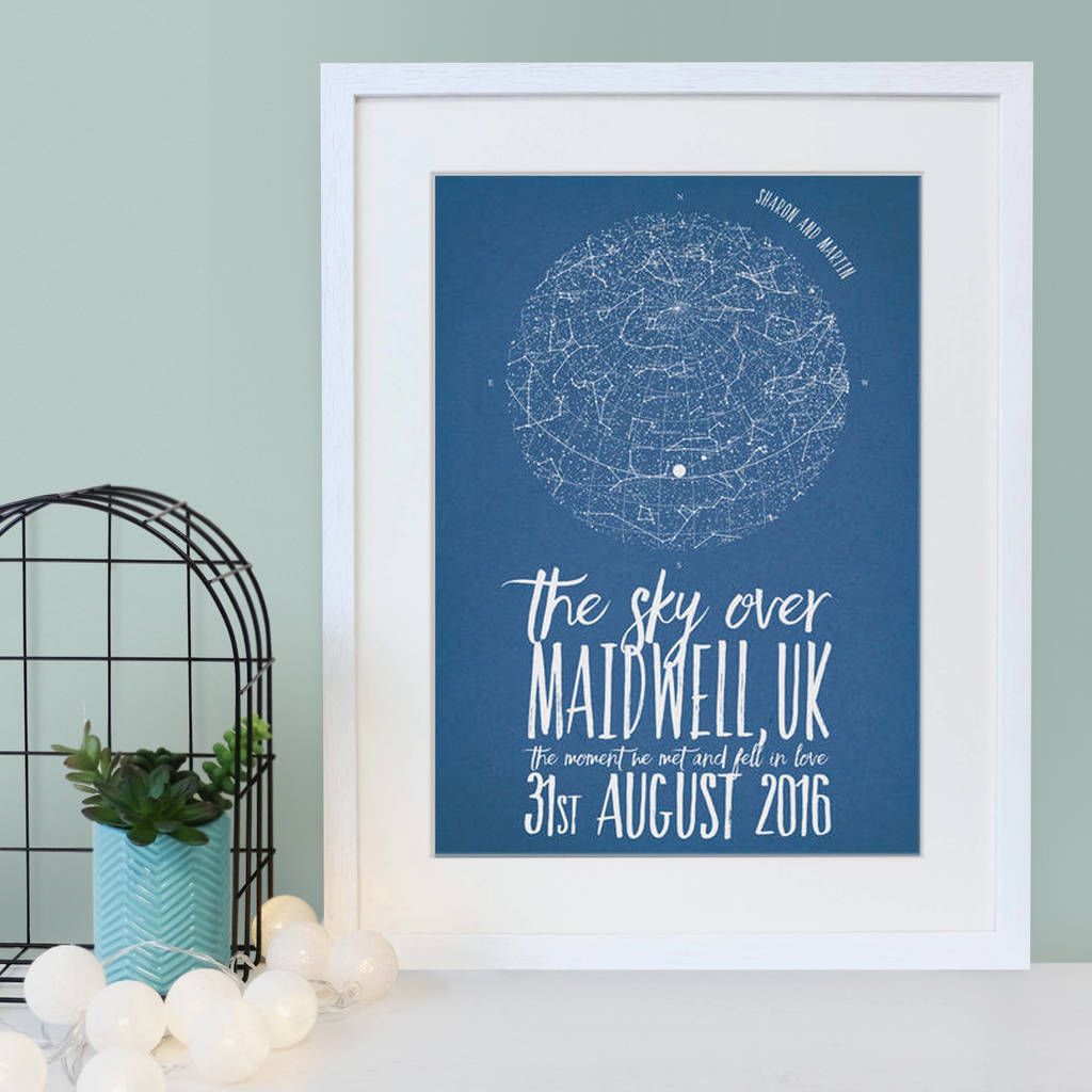 personalised star map print by bookishly