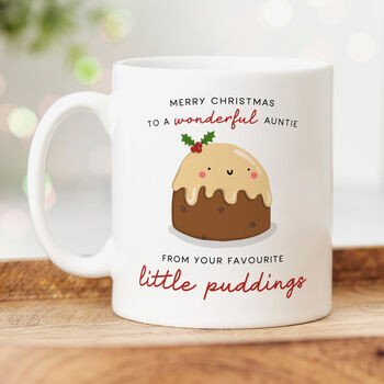 Personalised Christmas Mug 'Auntie From Little Pudding', 2 of 5
