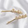 Set Of 'Girl' And 'Boss' Pearl Hair Slides In Gold, thumbnail 2 of 4