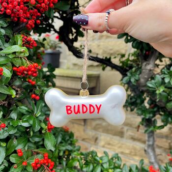 Personalised Dog Bone Shaped Bauble, 2 of 3