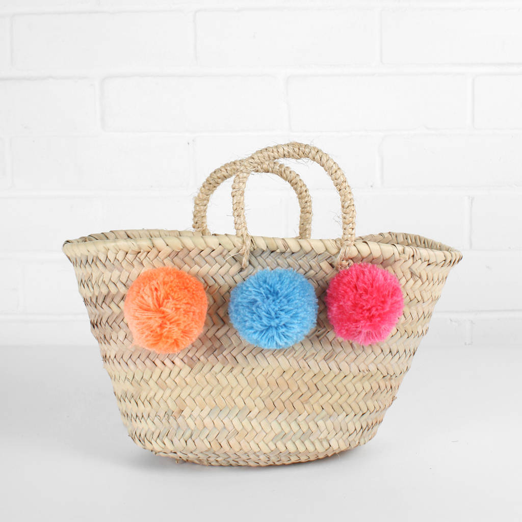 Mini Mixed Pom Pom Market Basket Price Drop By Bohemia