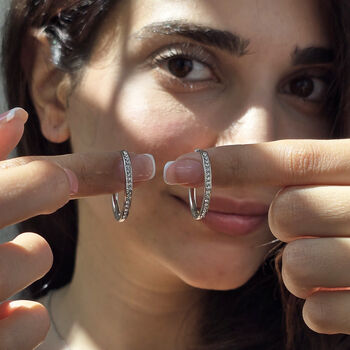 20mm Small Round Silver Hoop Earrings With Crystals, 2 of 6