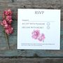 Pack 12 Cerise Larkspur Original Personalised RSVP Wedding Stationery, thumbnail 1 of 6