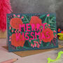 Merry Kissmas Neon Floral Papercut Christmas Card, thumbnail 1 of 11
