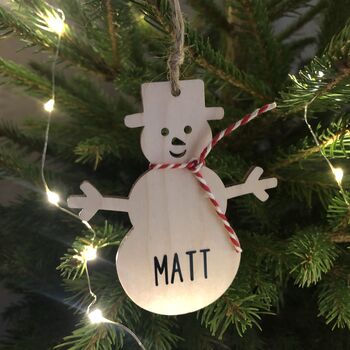 Personalised Wooden Snowman Tree Decoration, 2 of 2