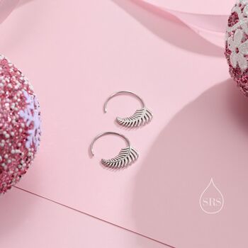 Sterling Silver Fern Leaf Open Hoops, 6 of 10