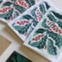 Luxury Linocut Candy Stripes And Holly Christmas Cards Set Of Four, thumbnail 11 of 12