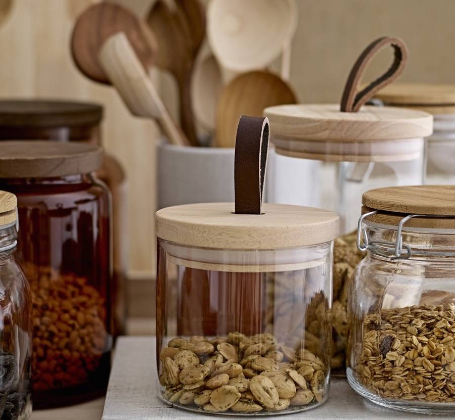 leather topped storage jar by the forest & co