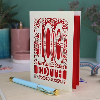 Personalised 100th Birthday Card Papercut Woodland Design, 7 of 7