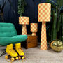Handmade Checkerboard Velvet Lamps In Marmalade, thumbnail 1 of 4