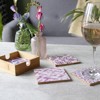 Set Of Bamboo Coasters And Holder For Her, 8 of 12