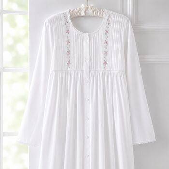 Victorian Jubilee Nightdress Embroidered Rose Vintage Victorian Style Long Sleeve Cotton Nightgown, 3 of 3