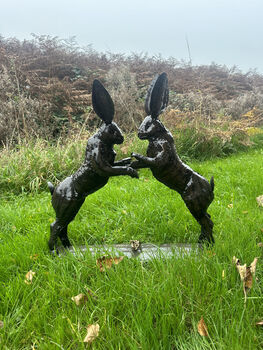 Pair Of Large Boxing Hares Made From Recycled Metals, 3 of 4