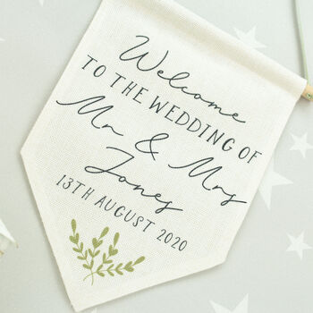 Personalised Welcome To The Wedding Hanging Flag Sign, 3 of 5