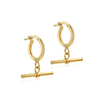 9ct Yellow Gold T Bar Hoop Creole Earrings, 5 of 6