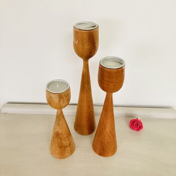 Set Of Three Tall Wood Candlesticks, 4 of 5