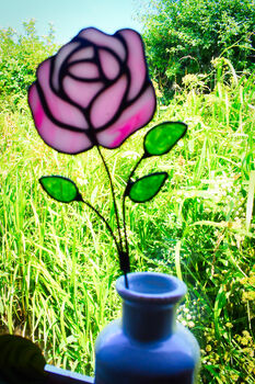 Pink Rose Flower Stem Faux Glass Flowers, 7 of 11
