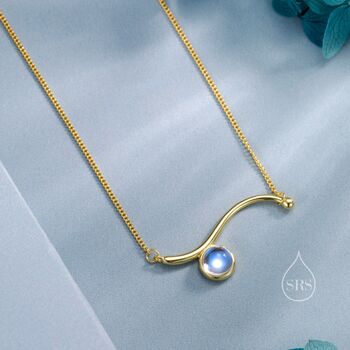 Sterling Silver Moonstone Wave Pendant Necklace, 4 of 12