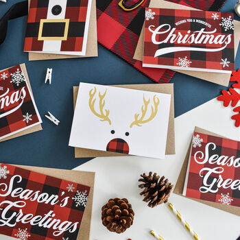 Red Gingham Foil Christmas Card Pack, 3 of 5