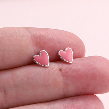 Sterling Silver Little Enamel Heart Earrings, 5 of 5