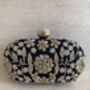 Black Handcrafted Embroidered Pearl Oval Clutch Bag, thumbnail 6 of 10