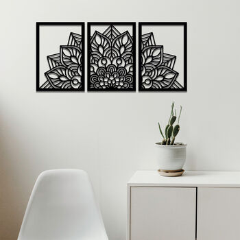 Triptych Wooden Wall Art Decor, Abstract Floral Mandala, 4 of 11