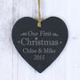 Personalised First Christmas Slate Heart Decoration, thumbnail 2 of 2