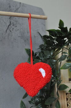 Red Heart Punch Needle Bag Charm And Car Mirror Hanging, 4 of 4