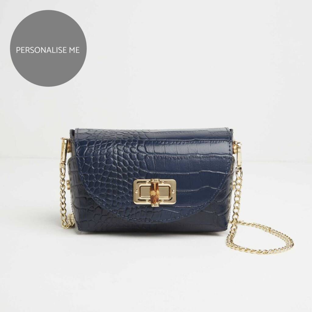 Mini Luna Clutch Bag With Chain Strap In Navy Blue By Betsy & Floss ...