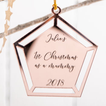 Personalised Rose Gold Christmas Pentagon Bauble, 2 of 2