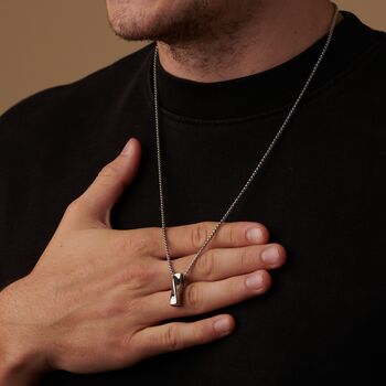 Silver Rectangle Custom Pendant Chain Necklace For Men And Women, 2 of 12