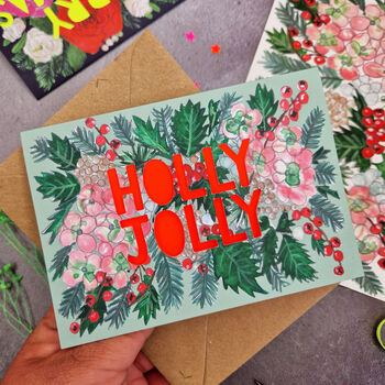 Holly Jolly Neon Floral Papercut Christmas Card, 3 of 9