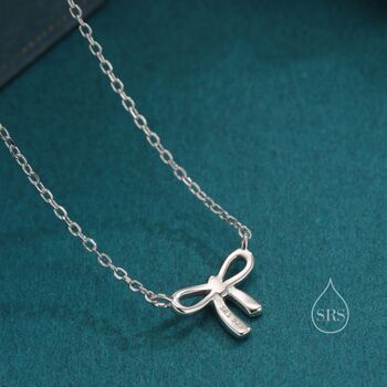 Sterling Silver Delicate Ribbon Bow Pendant Necklace, 2 of 12