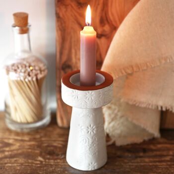 Stamped White And Terracotta Candlestick Holder, 2 of 10
