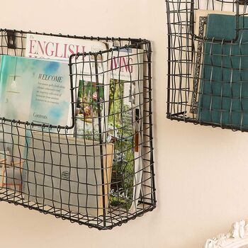 Set Of Three Wall Mounted Black Wire Storage Baskets, 5 of 6