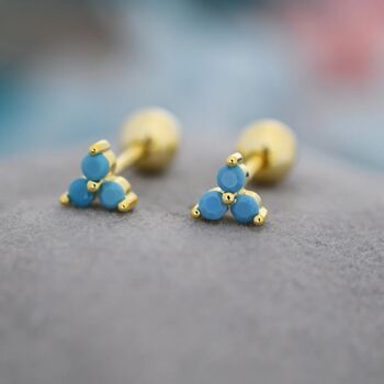 Tiny Three Turquoise Screw Back Earrings, 5 of 9