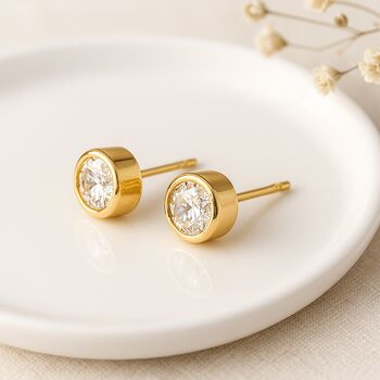 Gold Plated Sterling Silver April Cubic Zirconia Birthstone Stud Earrings – 7mm, 3 of 9