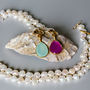 Mustique White Pearl Necklace With Aqua Chalcedony Drop, thumbnail 3 of 6