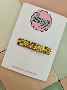 Gold And Silver Glitter Resin Hair Clip / Mixed Metallic Barrette / Elegant Birthday Gift For Her, 4 of 6