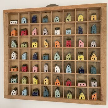 56 Handcrafted Ceramic Houses In Printer's Tray Display, 2 of 12