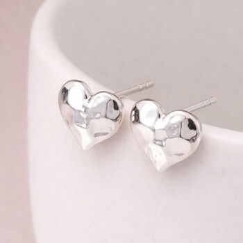 Sterling Silver Plated Hammered Heart Stud Earrings, 5 of 8