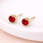 Gold Plated Sterling Silver July Ruby Birthstone Stud Earrings – 7mm, thumbnail 2 of 5