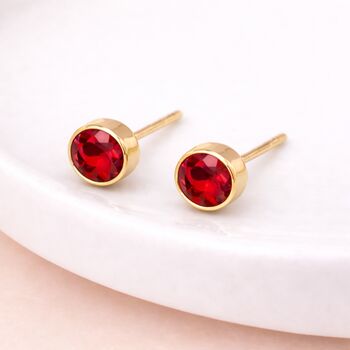 Gold Plated Sterling Silver July Ruby Birthstone Stud Earrings – 7mm, 2 of 5
