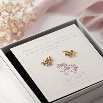 Gold Plated Unicorn Stud Earrings, 3 of 11