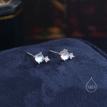 Sterling Silver Tiny Cz And Moonstone Stud Earrings, 5 of 11