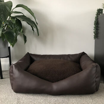 Luxury Vegan Leather And Sherpa Fleece Sofa Dog Bed, 8 of 12