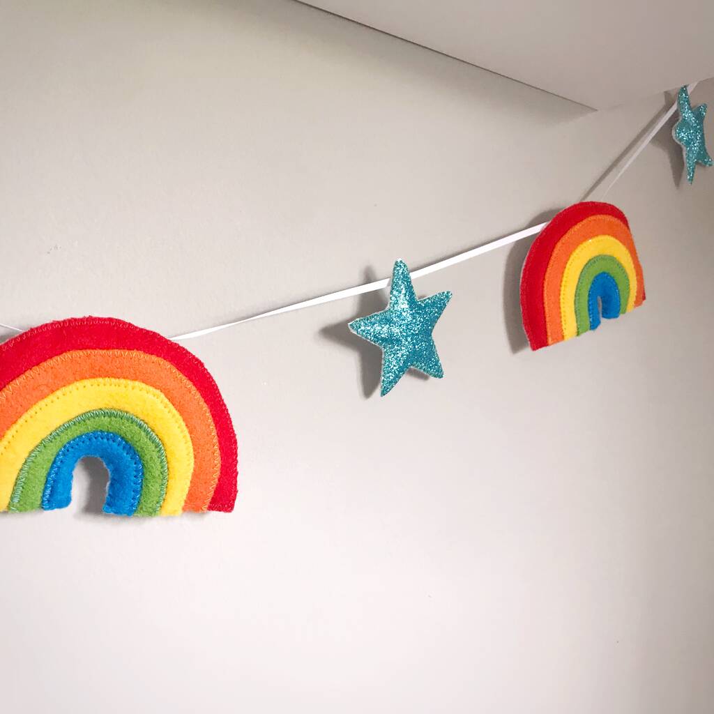 Felt Brightly Coloured Rainbow And Star Garland By The Secret Craft