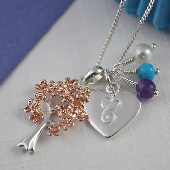 Family Tree Birthstone Necklace In Rose Gold And Silver, 10 of 10