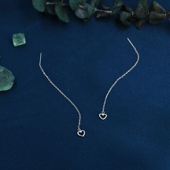 Tiny Open Heart Threader Earrings In Sterling Silver, 2 of 12