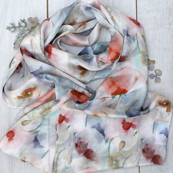 Poppies Melody Long Silk Scarf, 3 of 9